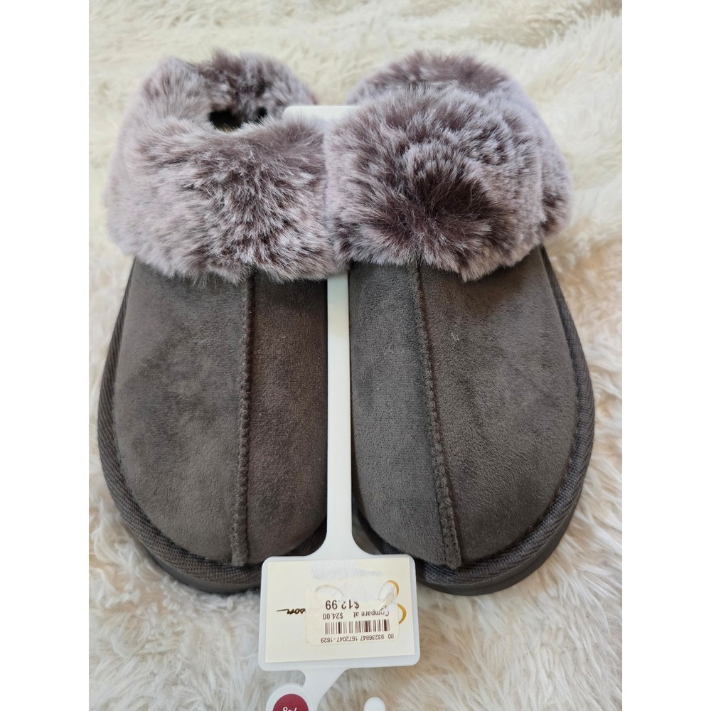 NWT Jessica Simpson Women's Grey Faux Microsuede Slippers – Size M (7-8) Memory
